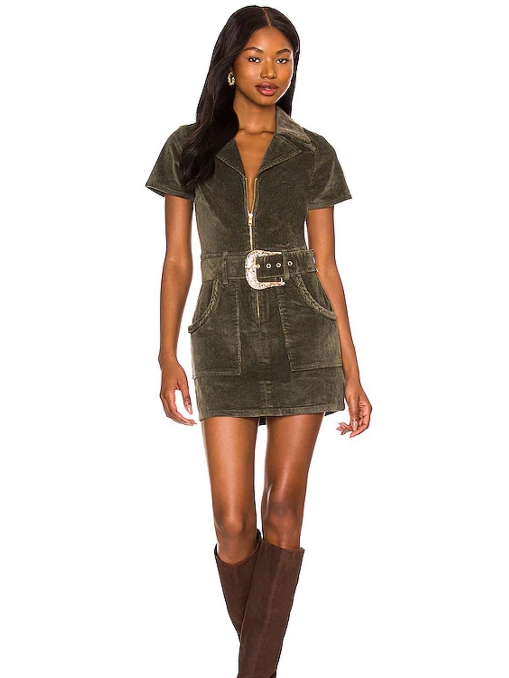 Show Me Your Mumu Outlaw Dress in Green Corduroy
